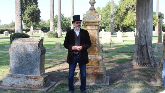 Michael Betcher portrays early pioneer Robert Armstrong. He donated the land for Lemoore's first school.